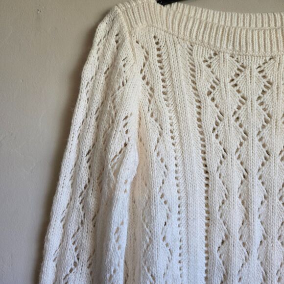 LOFT Whisper White Pointelle Knit Scallop Hem Sweater Size M - Picture 5 of 9